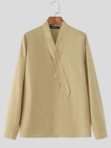 Men's Ribbon V Neck Long Sleeve Shirt SKUL42528