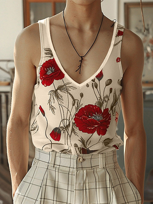 Mens Floral Print Sleeveless Tank SKUK72458