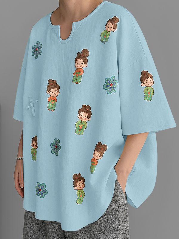 Men's Cartoon Print V Neck Half Sleeve T-Shirt SKUL38587