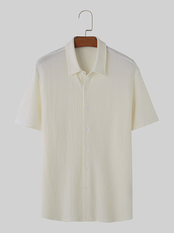 Mens Solid Lapel Collar Short Sleeve Shirt SKUK52047