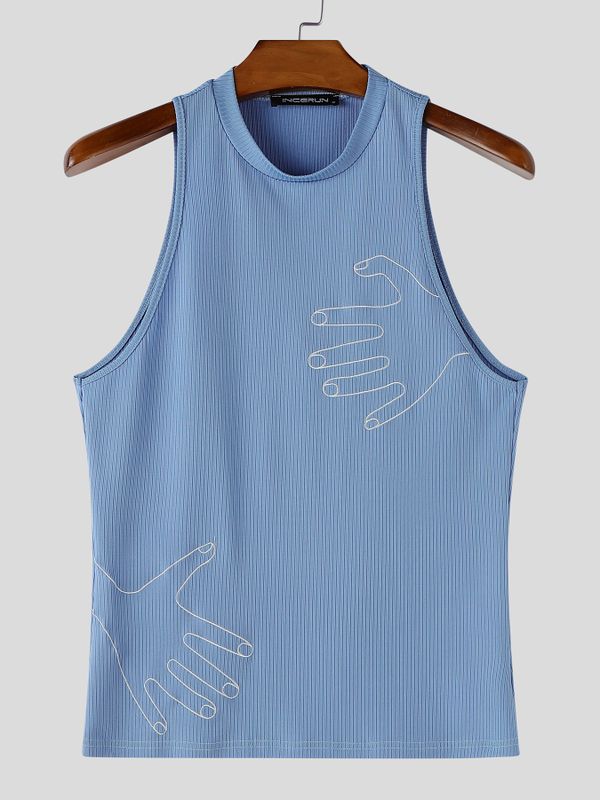 Men's Streetwear Creative Hand Print Ribbed Tight Tank SKUL64241