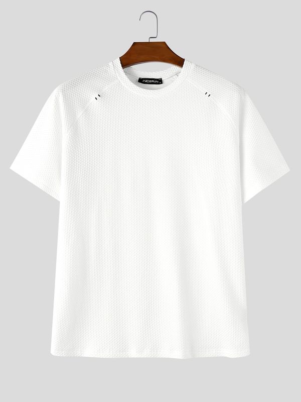 Men's American Vintage High-Street Waffle-Knit Short Sleeve Fitted T-shirt SKUL73645