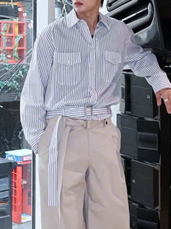 Men's Striped Tie Long Sleeve Shirt SKUL26217