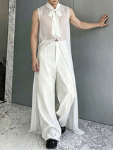 Men's Sexy Avant-Garde Bow-Tie Neck Mesh Sheer Longline Tank SKUL69546
