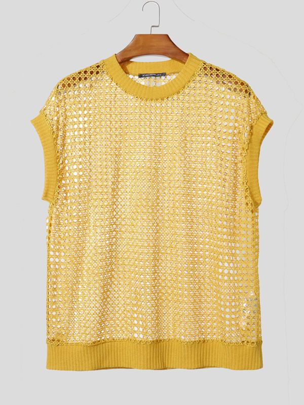 Men's Casual Hollow Out Mesh Knit Sleeveless T-shirt SKUL63641