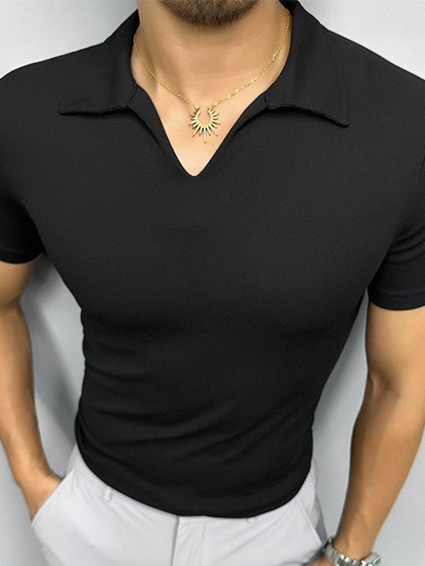 Men's Slim Fit Knitted Stretch Short Sleeve Shirt SKUL36440