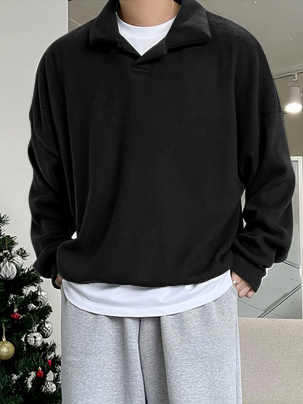 Men's Solid Color Turn Down Collar Long Sleeve Sweatshirt SKUL42389