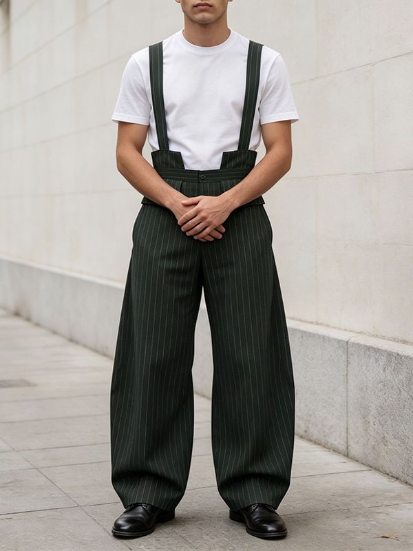 Men's Vintage Pinstripe High Waist Wide Leg Jumpsuit SKUL63100