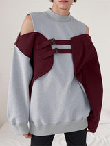 Mens Off-Shoulder Color-Block Patchwork Long-Sleeve Hoodie SKUK92470