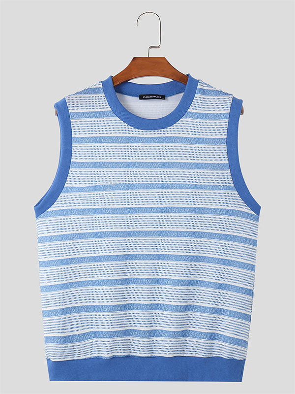 Mens Striped Crew Neck Sleeveless Tank SKUK66895