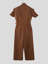 Men's Deconstructed Padded Shoulder Short Sleeve Jumpsuit SKUL47945