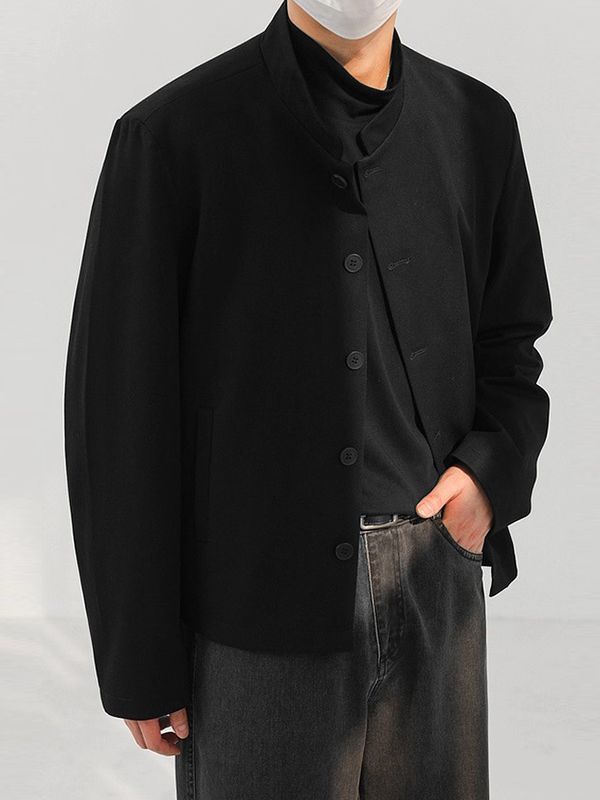 Men's Solid Color Stand Collar Long Sleeve Blazer SKUL43819