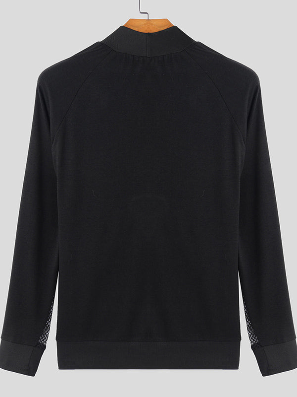 Mens Sheer Mesh Panel Long-Sleeve T-Shirt SKUK97037