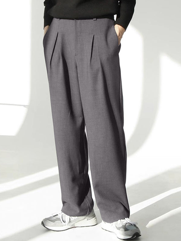 Mens Solid Pleated Casual Straight Pants SKUK40101