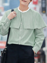 Men's Stripe Fake Two Piece Design Long Sleeve Shirt SKUL47788