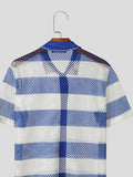 Mens Mesh Hollow Striped Short Sleeve Shirt SKUK63608