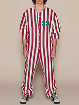 Mens Numeric Print Striped Long-Sleeve Jumpsuit SKUK90542