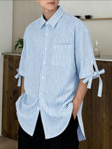 Men's Bow Tie Stripe Half Sleeve Shirt SKUL41034