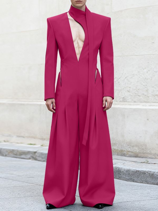 Men's Deconstructed Halter Tie Cutout Jumpsuit SKUL42332