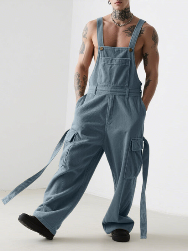 Men's Corduroy Ribbon Casual Jumpsuit SKUL30299