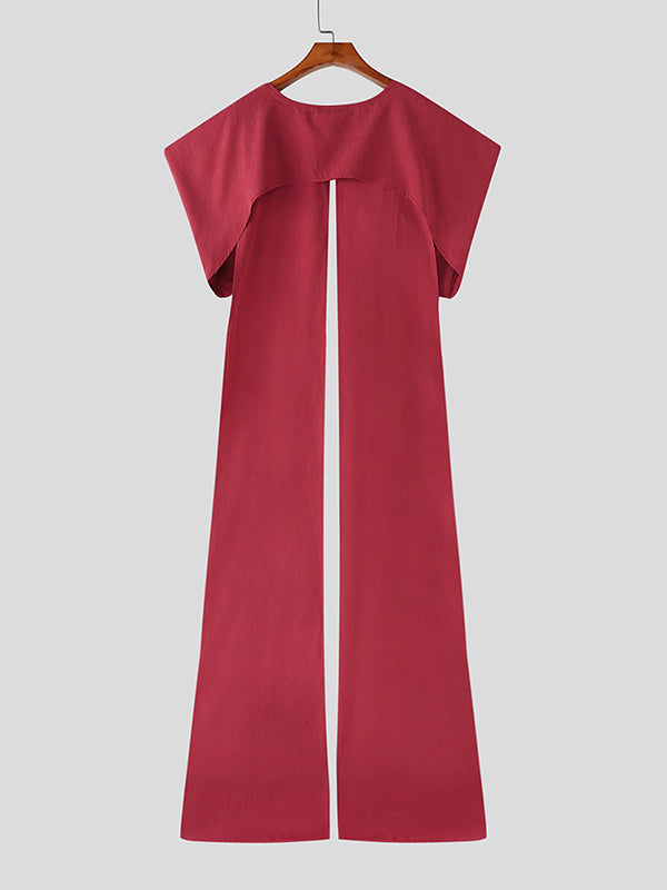 Mens Solid Color Split Hem Wide-Shoulder Cape SKUL08464