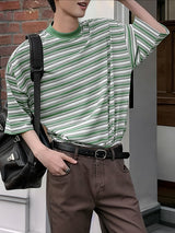 Men's Striped Contrast Color Short Sleeve T-shirt SKUL46065