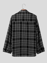 Mens Plaid Lapel Casual Long Sleeve Shirt SKUK32392