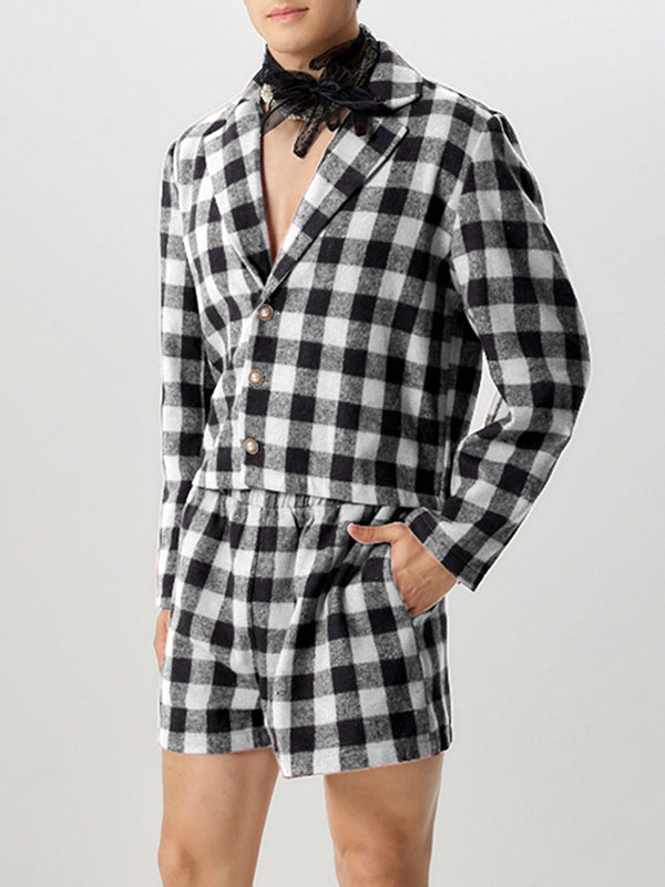 Mens Plaid Color-Block Long-Sleeve Two Pieces Outfit SKUK83509