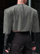 Men's Back Zipper Striped Cropped Shirt SKUL41259