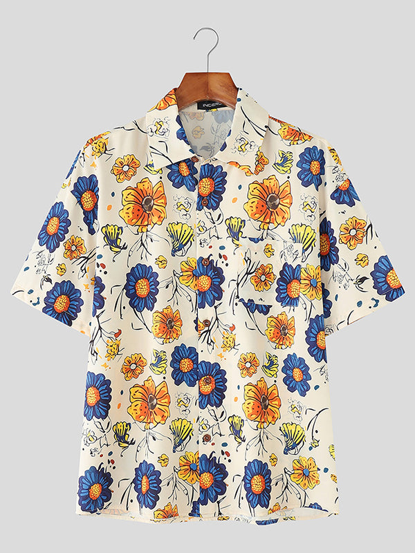 Mens Colorful Floral Print Short Sleeve Shirt SKUL17004