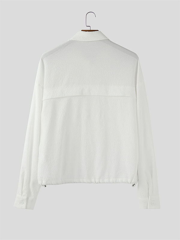 Men's Solid Color Textured Long Sleeve Shirt SKUL31742