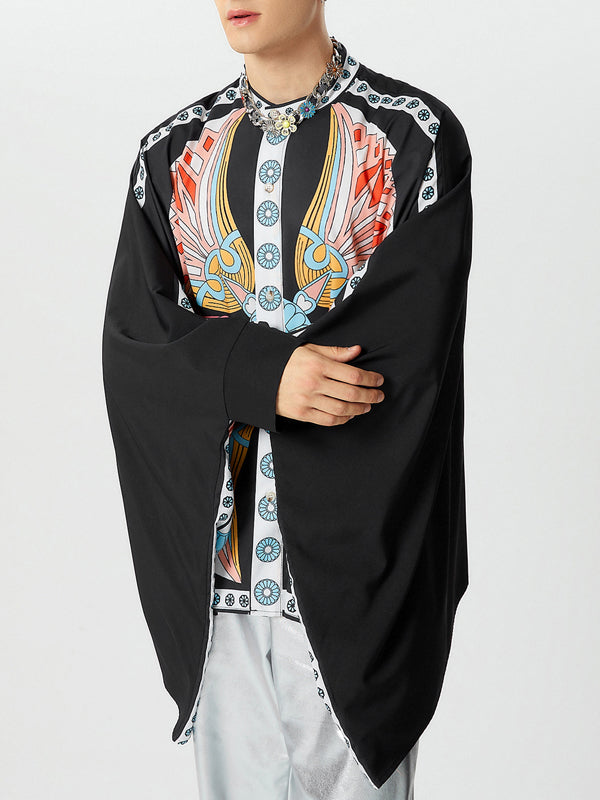 Mens Floral Print Batwing Long-Sleeve Shirt SKUK71145