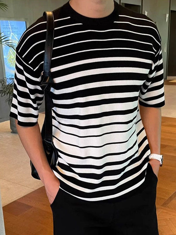 Mens Striped Knit Short Sleeve T-Shirt SKUK78324