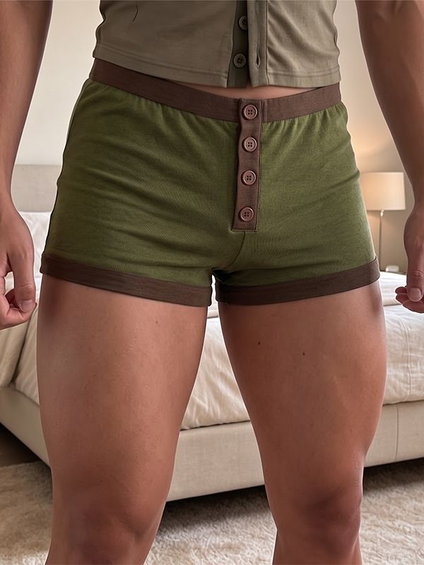 Men's Modern Casual Lounging Contrast Band Button Fly Short SKUL84067