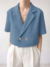 Men's Solid Color Textured Cropped Short Sleeve Blazer SKUL28419