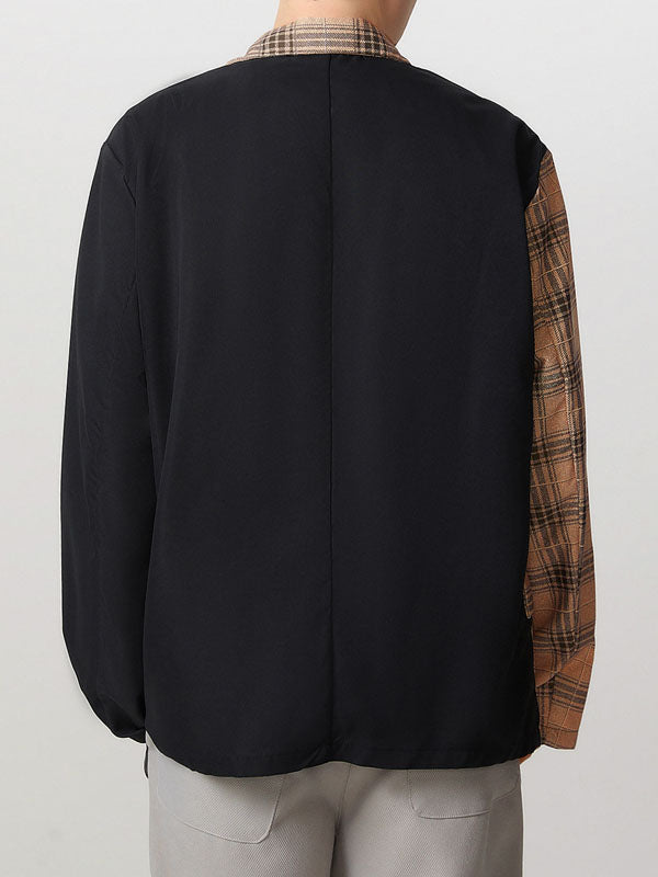 Mens Plaid Patchwork Long Sleeve Blazer SKUK76960