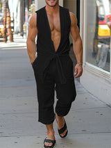 Men's Solid Color Casual Sleeveless Jumpsuit SKUL22511
