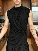 Men's Avant-garde Streetwear Draped Metal Studded Asymmetric Tank SKUL66868