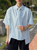 Mens Asymmetrical Hem Tie Short Sleeve Shirt SKUL11380