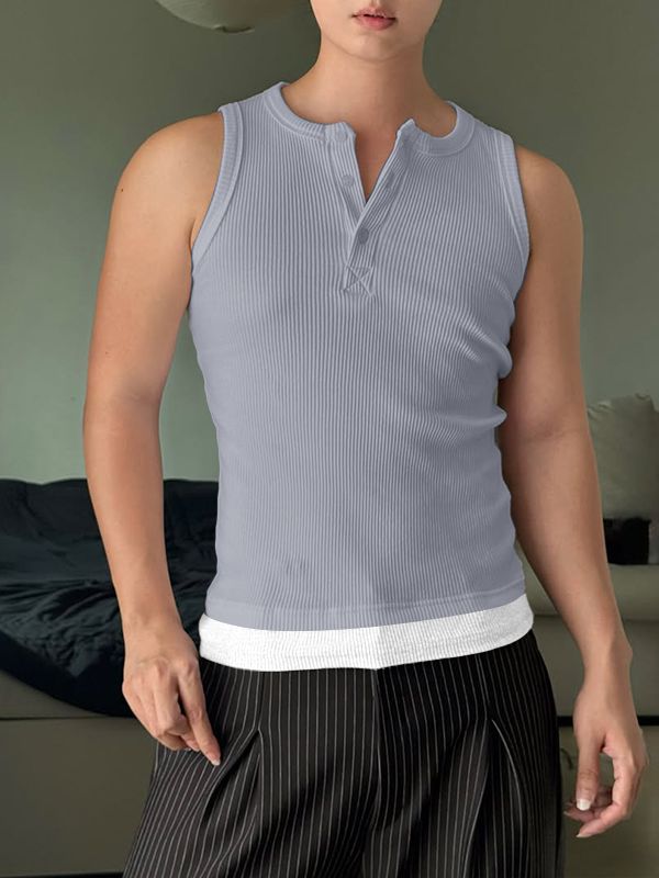 Men's Contrast Textured Casual Tank SKUL45424