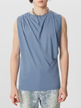 Mens Solid Pleated Design Casual Sleeveless Vest SKUK55981