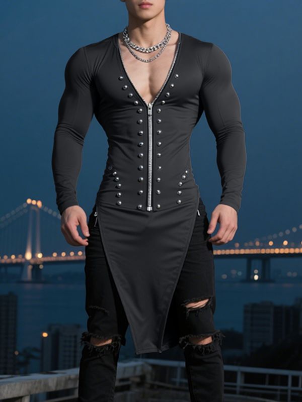 Men's Deconstructed Bead Patchwork Long Sleeve T Shirt SKUL31954