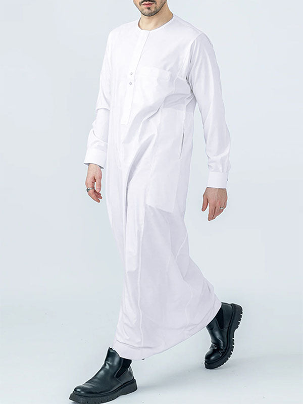 Mens Solid Long Sleeve Muslim Robe SKUK28591