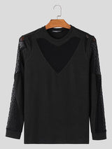 Mens Mesh Patchwork Sheer Long Sleeve T-Shirt SKUK84747