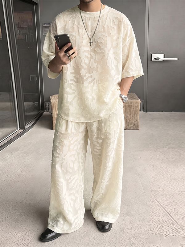 Men's Avant-Garde Sheer Burnout Pattern Oversized Two Pieces Outfit SKUL75696