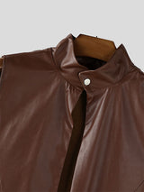 Mens Faux Leather Stand Collar Long Hem Waistcoat SKUL25751