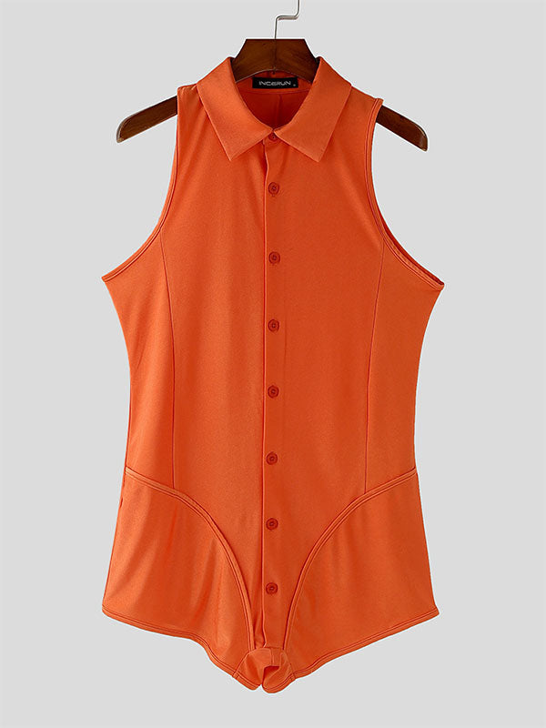 Mens Solid Color Fitted Sleeveless Bodysuit SKUK84521