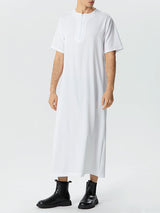 Men's Solid Color Loose Short-sleeved Robe SKUF33439