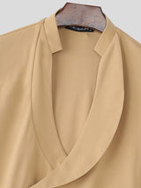 Men's Minimalist Asymmetrical Placket Deep V Neck Long Sleeve Shirt SKUL46281