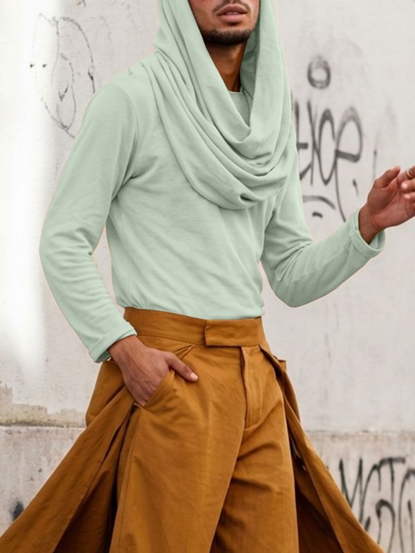 Men's Deconstructed Hooded Pocket Long Sleeve T-shirt SKUL51255